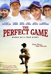 The poster for the 2010 movie The Perfect Game with a kid about to throw a pitch