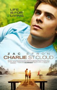 The poster for the movie Charlie St. Cloud with Zac Efron laying on his side looking up wistfully