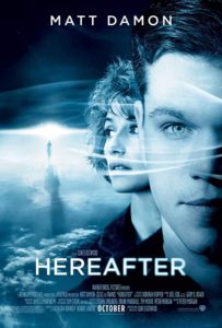 The poster for the movie Hereafter with Matt Damon's face partially obscured and a dreamy blue, ghostly hue