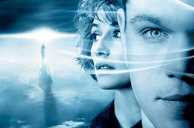 The poster for the movie Hereafter with Matt Damon's face partially obscured and a dreamy blue, ghostly hue