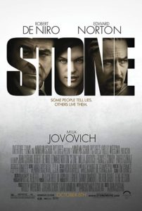 The poster for the movie Stone with the actors faces inside the letters of the title