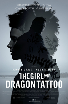 Movie poster for David Fincher's The Girl with the Dragon Tattoo with Rooney Mara and Daniel Craig
