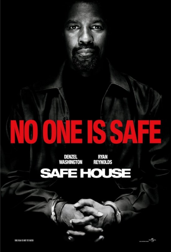 Safe House movie poster with Denzel Washington holding his hands crossed