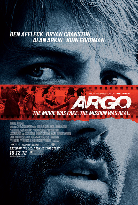 Argo movie poster with Ben Affleck's face split horizontally by the logo