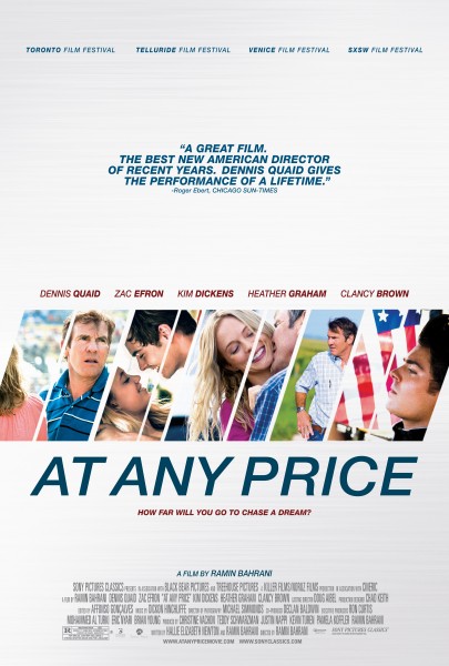 At Any Price poster with the cast split up into slanted frames