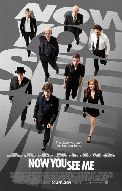 Now You See Me poster with the cast walking toward you over the title