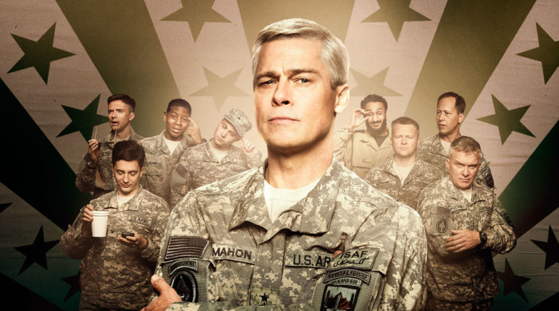 Brad Pitt with his stacked cast of characters in War Machine