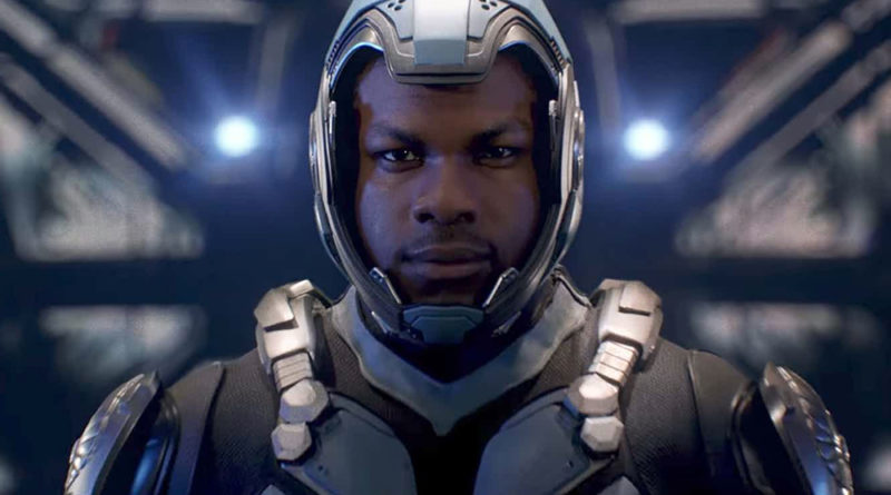John Boyega looking out from his battle suit in Pacific Rim Uprising.