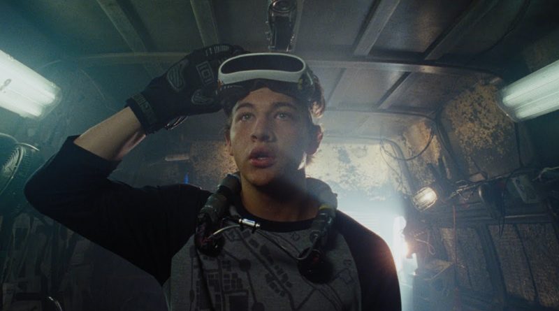 Tye Sheridan looks out from his VR headset in Steven Spielberg's Ready Player One.