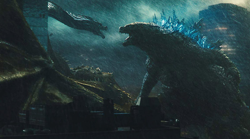 Godzilla faces off with Ghidora in the movie Godzilla: King of the Monsters