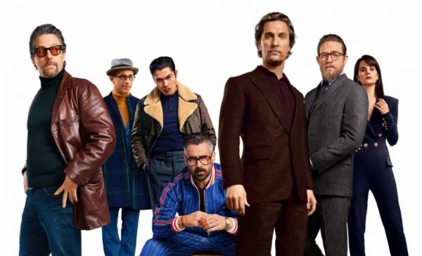 Hugh Grant, Jeremy Strong, Henry Golding, Colin Farrell, Matthew McConaughey, Charlie Hunnam and Michelle Dockery in the poster for the movie The Gentlemen