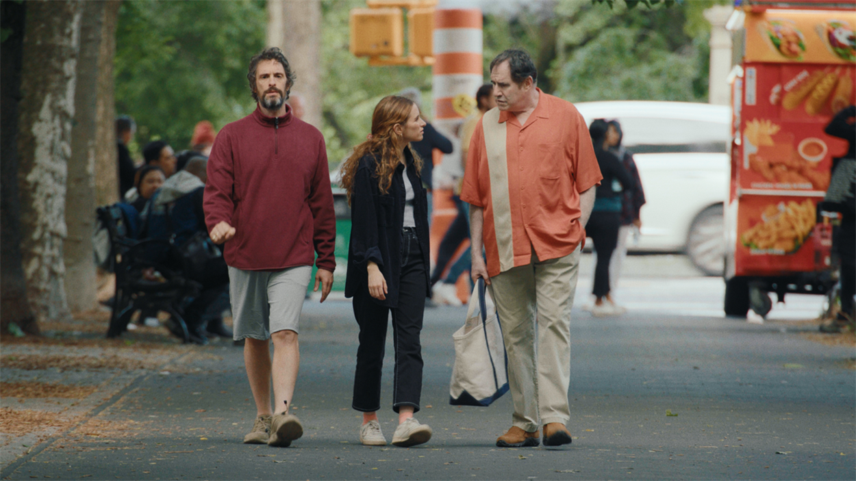 Ellie Sachs walks through the park with Richard Kind and Will Janowitz in the short film Proof of Concept.